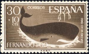 FERNANDO PO - 1960 Mi.189 30+10c Sperm Whale (Physeter macrocephalus)- Mint*