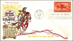 Scott 894 - 3 Cents Pony Express Cal-Craft FDC Unaddressed Planty 894-20