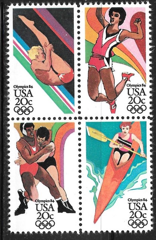 USA 2082-2085: 20c Summer Olympics, setenant block, MNH, VF