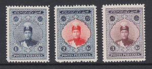 Iran Sc 674-676 MNH. 1924 Ahmed Shah Qajar, 3 different, fresh, bright, F-VF