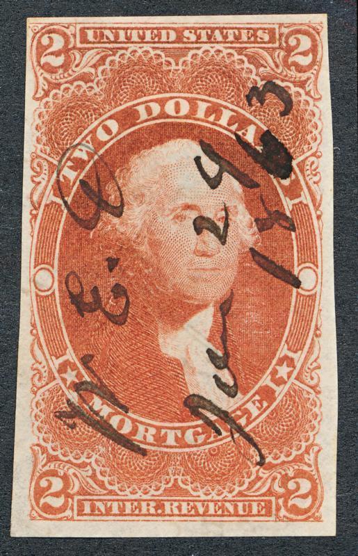 U.S. R82a USED RED $2 MORTGAGE, IMPERF VF