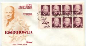 1395d S5 Dwight D Eisenhower Zip Code pane of 7 plain tab Fleetwood FDC