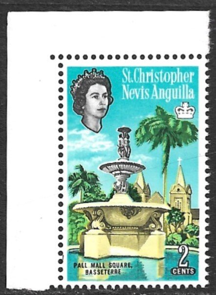 ST. KITTS NEVIS 1963 QE2 2c PALL MALL SQUARE Sc 147 MNH