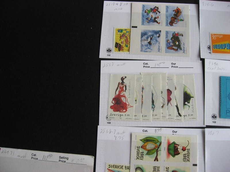 Sweden MNH stamps 1958 to 2007 era assembled in sales cards possible mixed cond
