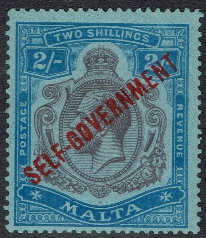 MALTA 1922 SELF GOVERNMENT KGV 2/- VARIETY BREAK IN SCROLL WMK MULTI SCRIPT CA