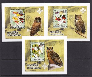 Guinea Bissau 2005 Mushrooms Owls Scouting 3 S/Sheets Deluxe Edition MNH