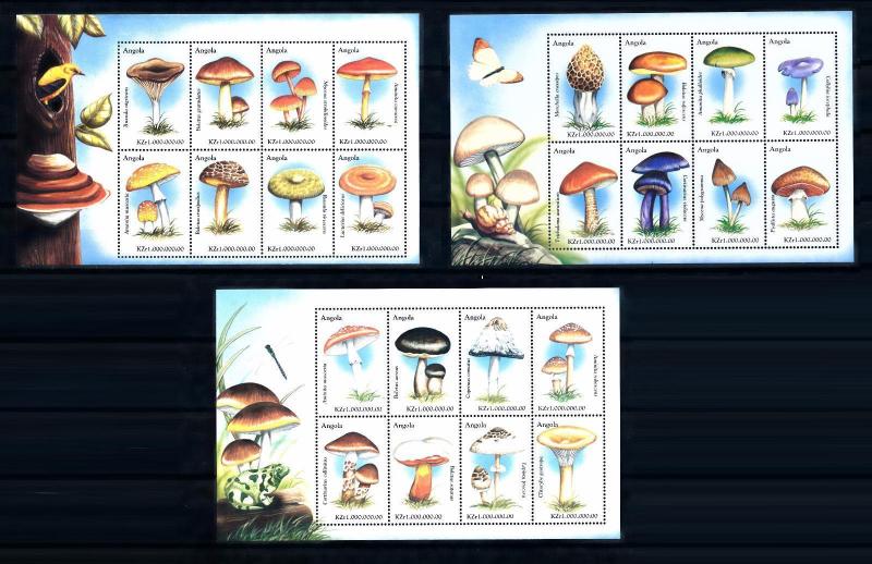 [68968] Angola 1999 Mushrooms Pilze Champignons 3 Sheets MNH