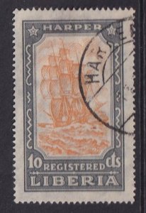 Liberia  #F32  used  1924   sailing ship 10c