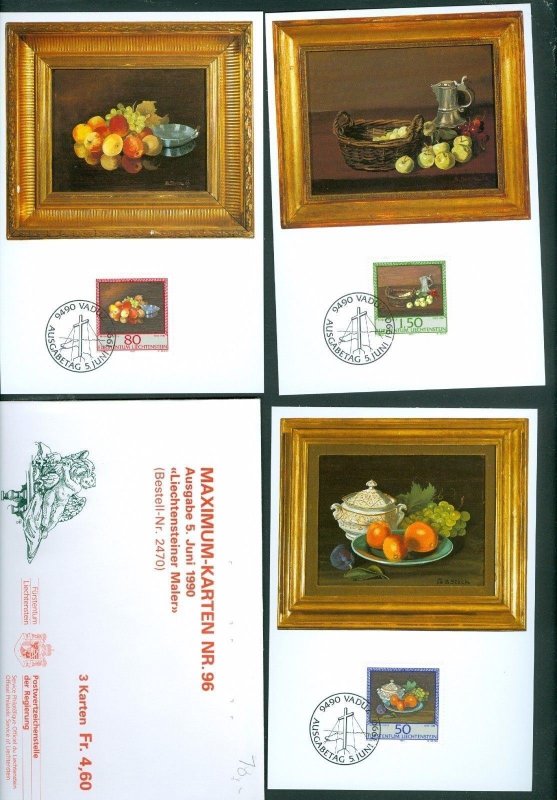 Liechtenstein. Maximum Card. # 96. 1990. Complete Set 3 Diff. Paintings.