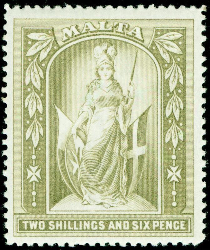 MALTA SG34, 2s 6d olive-grey, LH MINT. Cat £45.