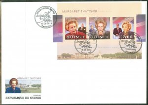 GUINEA 2013 MARGARET THATCHER  MEMORIAL W/CHURCHILL PRES REAGAN & MITTERAND FDC