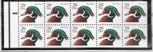 US#2484a $0.29 Wood Duck black lettering BK pane of10 (MNH)never folded CV $9.00