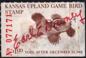 Kansas Wooten #5 Upland Game Bird Stamp (1965) Signed