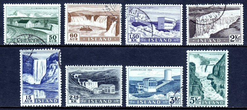 ICELAND — SCOTT 289-296 — 1956 WATERFALL PICTORIAL SET — USED — SCV $22.15