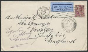 JAMAICA 1932 GV 9d single franking on airmail cover to UK..................61035