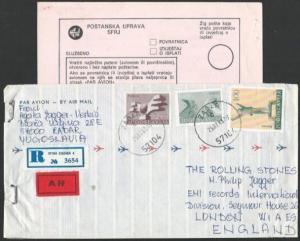 YUGOSLAVIA 1983 AR Registered cover to UK - complete with AR card..........11112