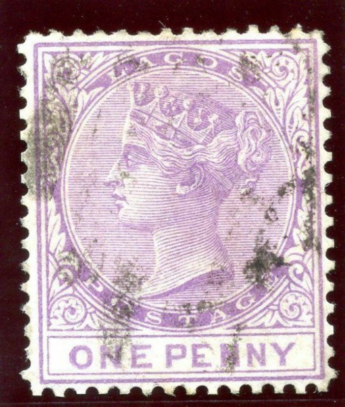 Lagos 1867 QV 1d lilac-mauve very fine used. SG 10. Sc 7.