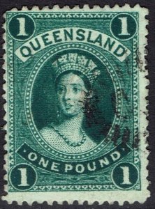 QUEENSLAND 1882 QV LARGE CHALON £1 WMK LARGE CROWN/Q UPRIGHT USED