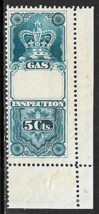 CANADA UNFINISHED 1875 50c GAS INSPECTION REVENUE FG8 Unused Scarce