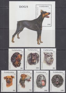 TANZANIA Sc # 1144-51 CPL MNH SET of 7 + S/S - VARIOUS DOGS