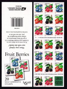 1999 Berries 4 different Sc 3297d MNH 33c complete booklet of 20 B3332