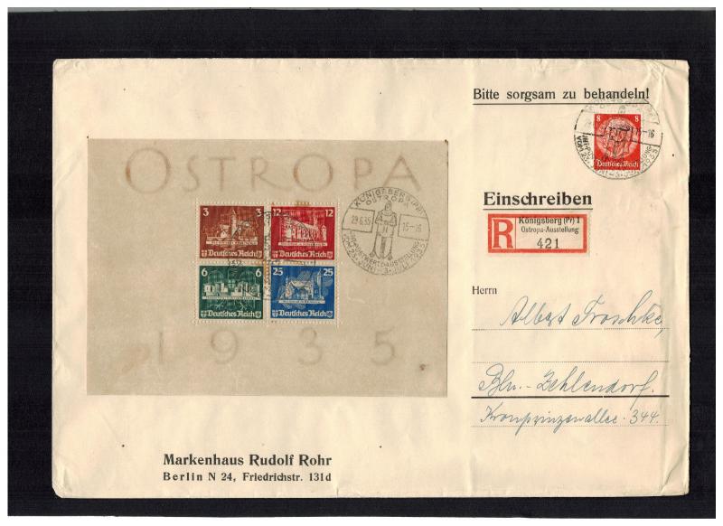 1935 Konigsberg Germany Oversize cover tio Berlin Ostropa Souvenir Sheet # B68