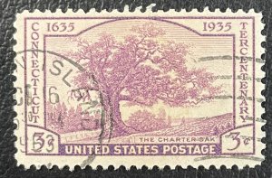 US #772 Used F/VF - 3c Charter Oak Connecticut Tercentenary 1935 [US25.7.4]