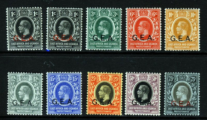 TANGANYIKA King George V 1917-21 G.E.A. Overprints Set to 75c. SG 45 to 54a MNH