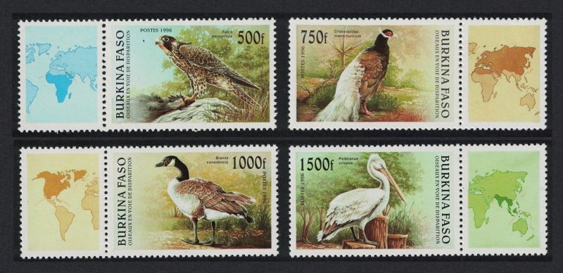 Burkina Faso Falcon Peacock Goose Pelican Birds 4v Labels 1996 MNH