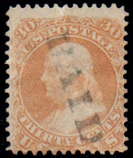 US #71 SCV $210.00 VF used, SUPER PAID CANCEL, nicely centered for this notor...