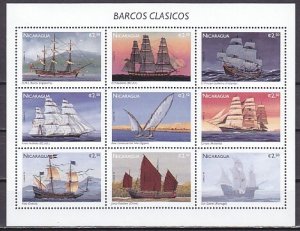 Nicaragua, Scott cat. 2150 a-i. Sailing Ships sheet of 9. ^