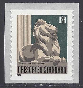 #3447a 10c New York Library Lion Coil SIngle 2003 Mint NH