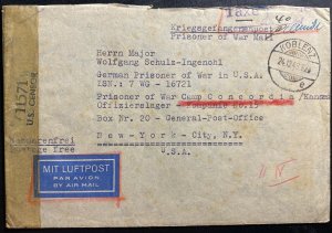 1943 Koblenz Germany Censor Cover To German POW Prisoner War Concordia Camp USA