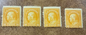 Scott 510 – 1917 10c Franklin, orange yellow. Mint NH  lot of 4, separated block