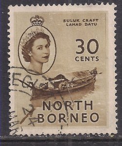 North Borneo 1954 QE2 30c Suluk Craft used SG 381 ( K1322 )