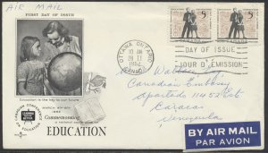 1962 #396 Education FDC Pair Rosecraft Cachet Air Mail to Venezuela Receiver