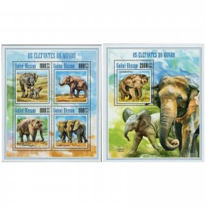 Elephants Stamp Bundle of 2 Loxodonta Africana Wild Animal S/S MNH #7021-7024