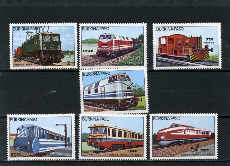 BURKINA FASO 1985 Sc#732-738 LOCOMOTIVES/TRAINS SET OF 7 STAMPS MNH