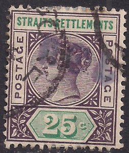 Straits Settlements Malaya 1892 - 99 QV 25ct Purple & Green used SG 103 ( E14...