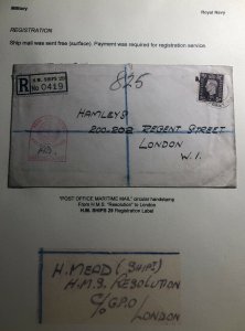 1940s HM Ship British Royal Navy Registered Censored Cover To London England