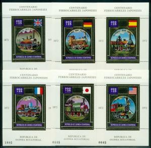 Equatorial Guinea Michel BLK 33-38A MNH Gold 1972 Centenary Japanese Railways Tr