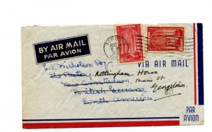 Double weight to BRITISH GUIANA 2 x 10c per 1/4 ounce airmail 1939 Canada cover