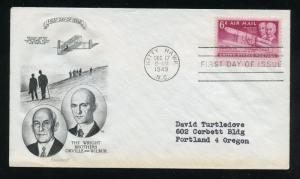 US C45 6c Air Mail Kitty Hawk ADDR Smartcraft cachet FDC