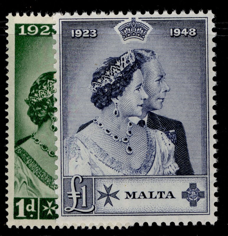 MALTA GVI SG249-250, ROYAL SILVER WEDDING set, NH MINT. Cat £38. 