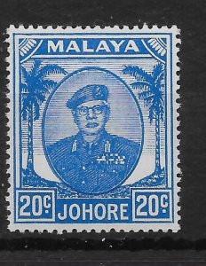 MALAYA JOHORE SG141a 1952 20c BLUE MTD MINT