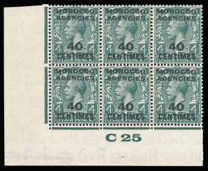 Morocco Agencies 1925 KGV 40c on 4d OVPT DOUBLE, ONE ALBINO block VFM. SG 206a.