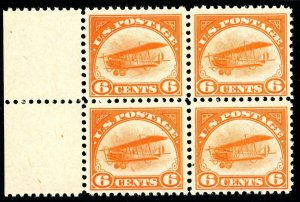 USAstamps Unused VF US 1918 Airmail Jenny Margin Block Scott C1 OG MNH SCV $440+