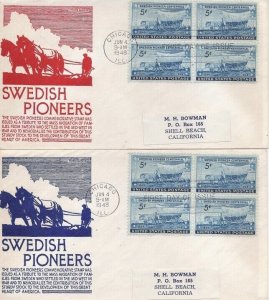 958 5c SWEDISH PIONEERS - Anderson Bl4 set of 2