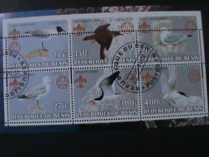 BENIN-2002-LOVELY BIRDS CTO SHEET-VERY FINE-FANCY CANCEL-WITH SCOUTH LOCO