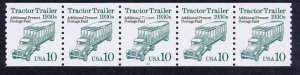 2458 10c Tractor Trailer Truck  Coil Pl#22  Strip of 5 Mint Never Hinged